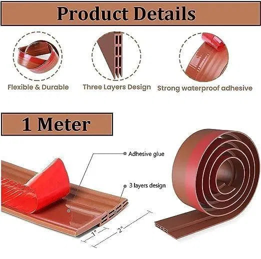 Self-Adhesive Floor Transition Strip | 1m Wood-Finish Silicone Tape
